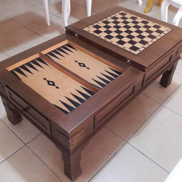 RUSTİK TAVLA-SATRANÇ SEHPA Cilalı Görsel